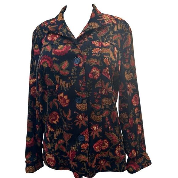 Draper’s & Damon’s Jacket Women's Large Red & Brown Floral Velveteen Tailored - Picture 1 of 13
